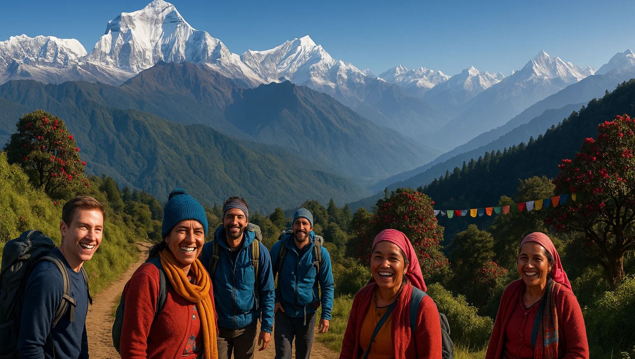 A picture displaying the group of people discussing for the best time to visit Nepal